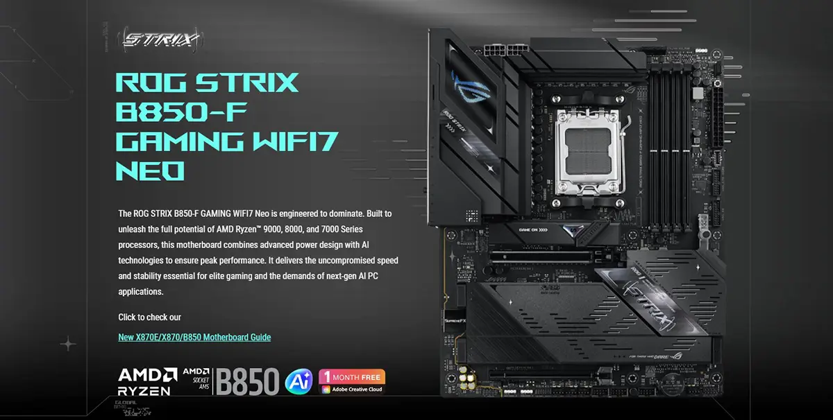 ASUS ROG STRIX B850-F GAMING WIFI7 NEO AMD AM5 ATX Gaming Motherboard Price in Bangladesh ASUS ROG STRIX B850-F GAMING WIFI7 NEO AMD AM5 ATX Gaming Motherboard Price in Bangladesh